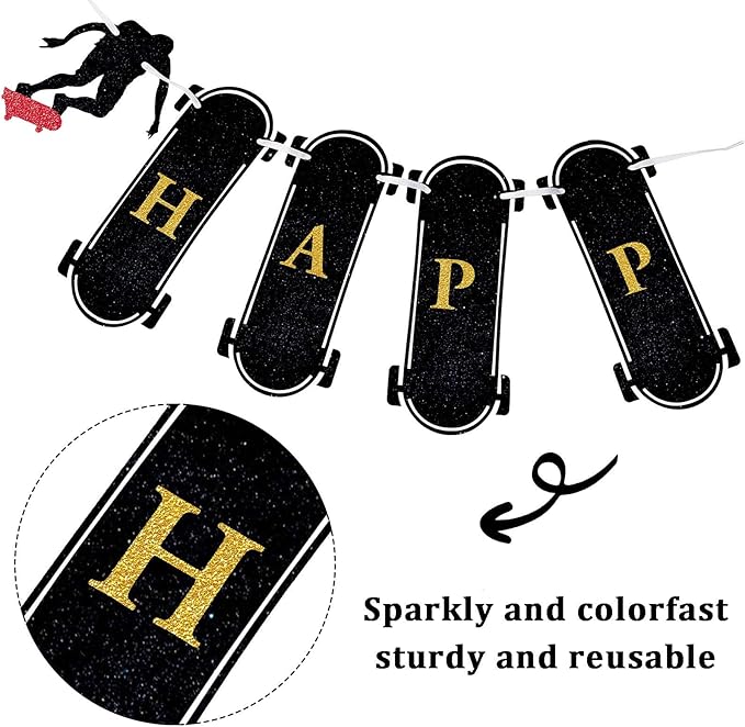 Tatuo 3 Pieces Skateboard Party Decoration Skateboard Birthday Banner for Party Supplies Skateboarding Action Hanging Decor Extreme Skateboarding Cool Decor for Skater Boys Girls School Gifts