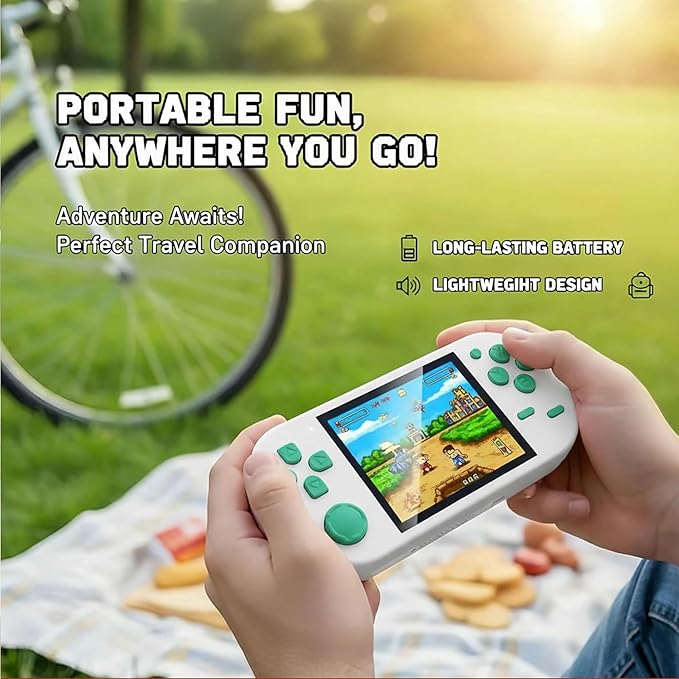16-Bit Handheld Game Console - 3 Inch HD Screen 300-in-1 Retro Games - Portable Classic Video Game Player for Kids & Adults, Include Protective Carrying Case (White)