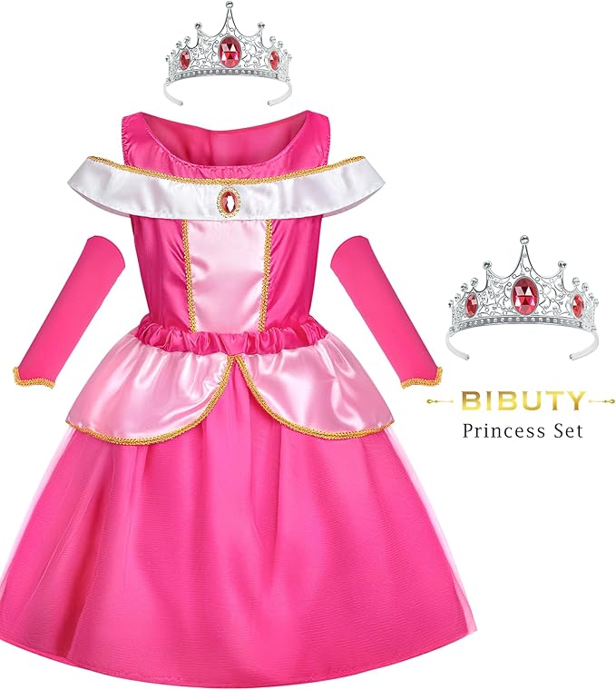 Princess Dress Up Clothes for Little Girls Princess Dresses for Girls, BIBUTY Pretend Play Princess Costume Set with Princess Crown Cape, Princess Toys Cosplay Birthday Party Gift for 3-6 Toddler Girl
