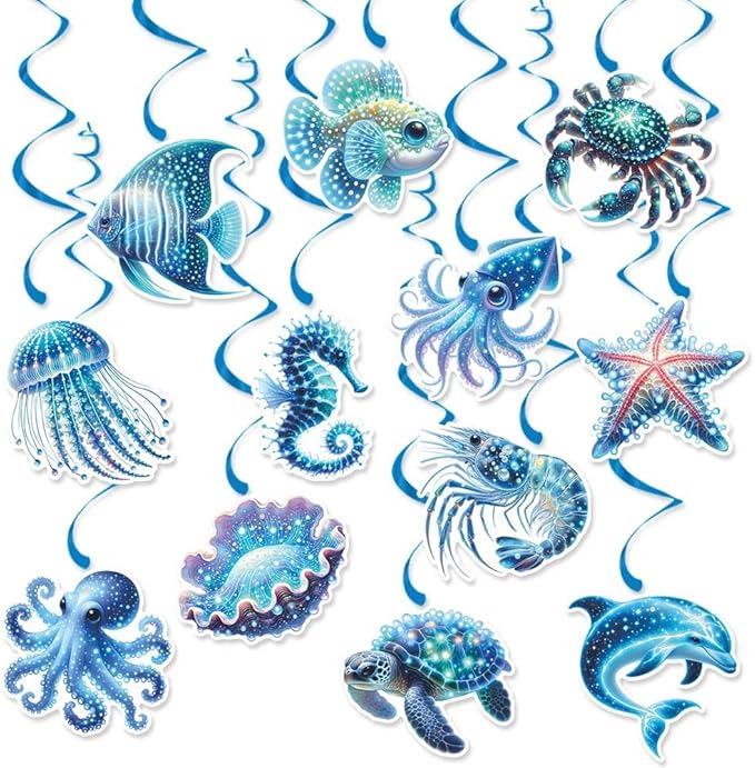 Sea Animals Birthday Decorations, Fish Hanging Swirls Deco for Under The Sea, Ocean Theme Party Supplies & Party Decorations Streamers, Kids Marine Life Party Decor