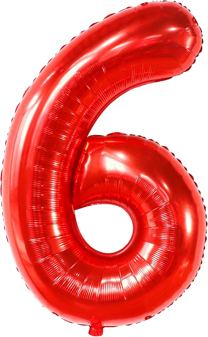 KatchOn, Giant Red 6 Year Old Balloon - 40 Inch | 6 Balloons for Birthday Boy | Red Balloon 6 Year Old, 6th Birthday Decorations For Boys | 6th Birthday Boy Birthday Decorations