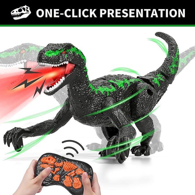 Remote Control Dinosaur Toys for Kids 3-5 5-7, One-Key Demo Simulator Jurassic Velociraptor Dino Toys for Kids Boys with Light & Sounds, Dinosaur Toys Gifts for 3 4 5 6 7 8 Years Old Boys