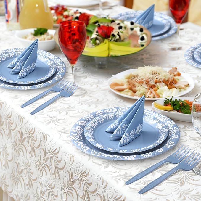 122 Pcs Blue Cielito Lindo Baby Shower Decoration Platos De Barro Mexicanos Fiesta Talavera Paper Plates Mexican Napkins Forks Tableware Set for Birthday Weeding Party Supplies, Serve 24