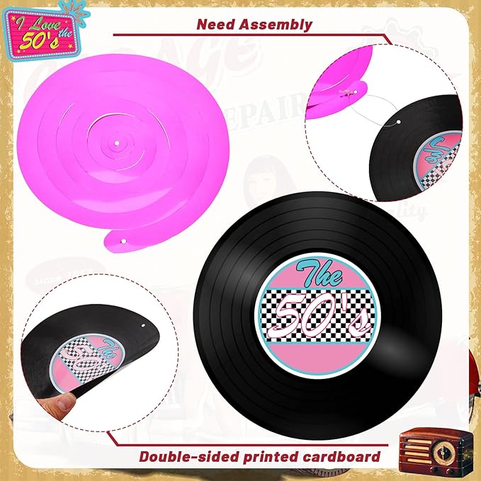 30 Pieces 1950's Rock and Roll Party Decorations Sock Hop 50s Foil Swirl Rock Themed Party Supplies Soda Shop Hanging Swirls Ceiling Decorations for 50's 60's Theme Supplies