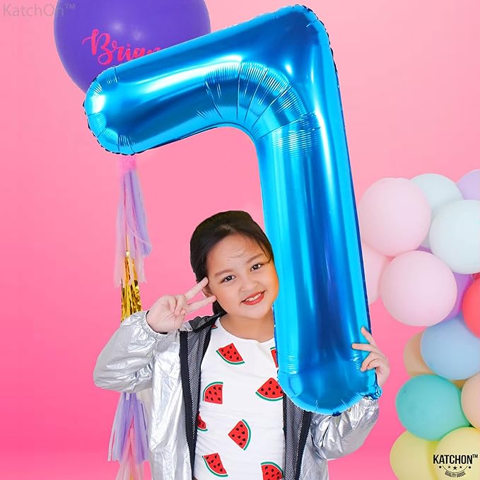 KatchOn Giant Blue Number 7 Balloon - 40 Inch | 7th Birthday Balloon for 7th Birthday Decorations