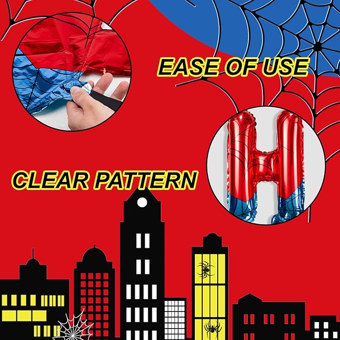 Cartoon Hero 40 Inch Red and Blue Spider Theme Number Foil Birthday Decoration Balloon, Spider Theme Happy Birthday Banner Party Decoration Balloon, Letter Logo Superhero Party Supplies (9)