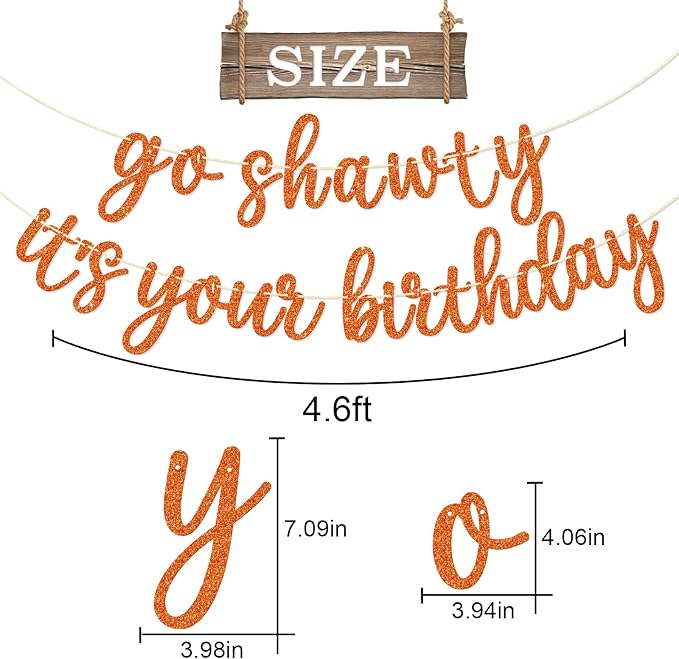 Go Shawty It's Your Birthday Banner, Hip Hop Birthday Party Decorations Supplies, Rap Theme Bday Bunting Sign, Pre-strung, Photo Props (Orange)
