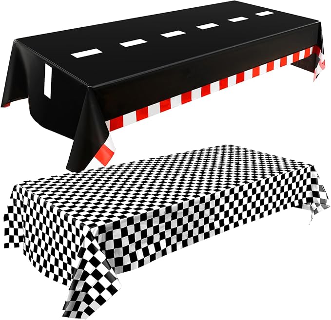 Breling 2 Packs Car Birthday Party Decorations Plastic Car Table Cloth Two Fast Disposable Race Road Checkered Party Supplies Race Theme Party Favors for Birthday, 54 x 108 Inch