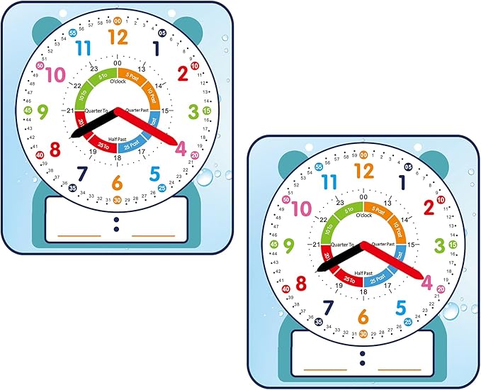 2 Pack Magnetic Writable Dry Erase Teaching Clock, Large 12" Teaching Demonstration Clock for Kids Learning Time with Cute Style for Home School Classroom Supplies(12" x 11")
