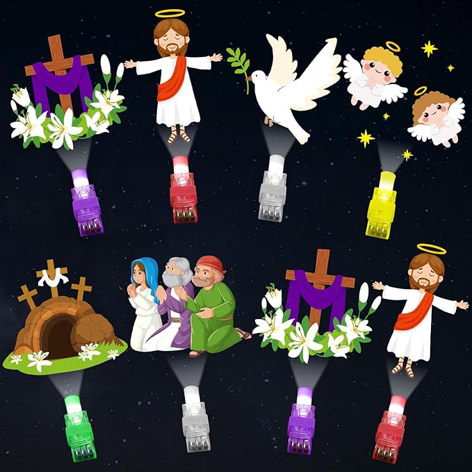 36Pcs Easter LED Finger Lights Religious Party Favors Glow in the Dark Light Up Finger Lights Christian Nativity Themed Toys Bulk for Birthday Party Goodie Bag Stuffer Birthday Gifts Classroom Prize