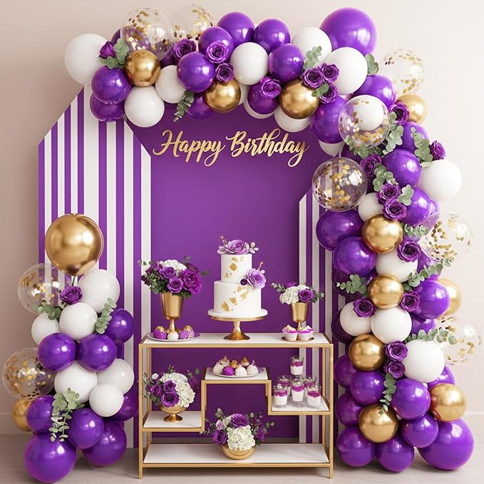 RUBFAC Dark Purple Balloons 129pcs Different Sizes Pack of 18 12 10 5 Inch, Latex Royal Purple Balloon Garland Arch Kit for Wedding Masquerade Birthday Party Decorations