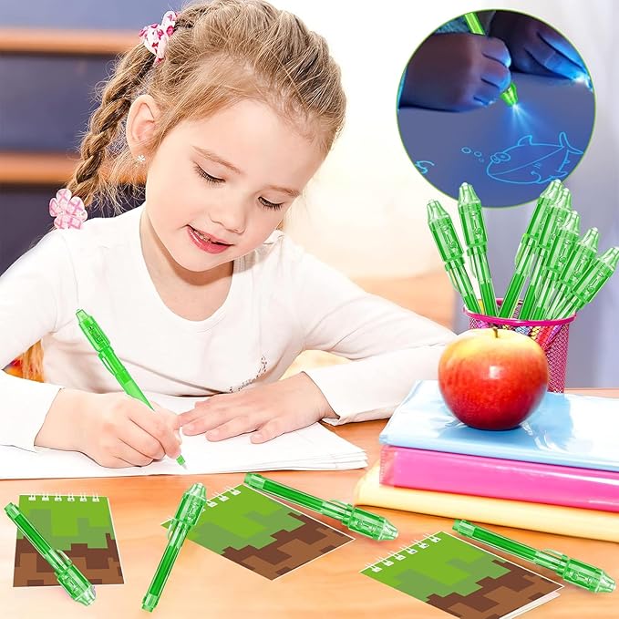 Pixel Theme Party Favors, Miner Game Birthday Party Supplies & Goodie Bags for Kids, Include Drawstring Bags Notebook Silicone Bracelet Highlighter for Gifts Fillers