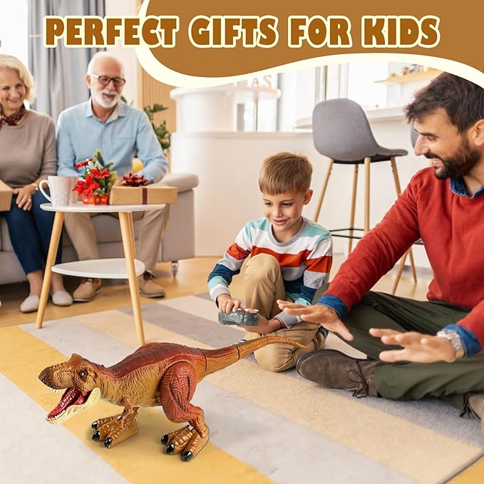 Tyrannosaurus Remote Control Dinosaur Toys for Kids 3-12, Adjustable Speed T Rex Toys with Mist Spray, Light & Roar, RC Robot Dinosaur Christmas, Birthday Gifts for Boys Girls（Brown）
