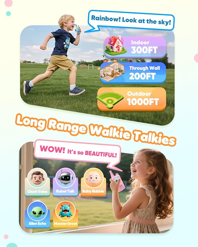 Video Walkie Talkies for Kids 2 Pack with 180° Camera & Games & HD Screen, Rechargeable Long Range Camera Walkie Talkies, Toddler Indoor Outdoor Toys Birthday Gifts for Girls Boys Age 3-12 Year Old