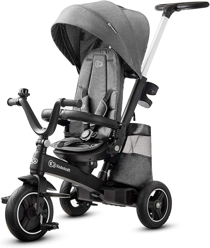 Kinderkraft EASYTWIST Trycicle for Kids Toddlers, Trike 5-in-1, Swivel seat 360° Rotation, Waterproof Material with UPF50+ Filter, Adjustable Parent Handle, Gray