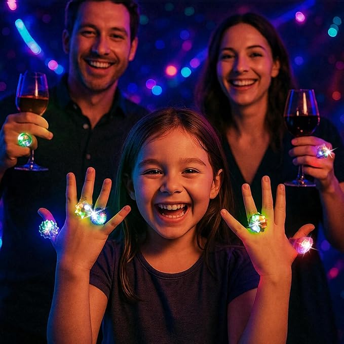 LovesTown 24PCS Light Up Rings Easter Party Favors for Kids, 6 Styles Glow in the Dark Party Supplies for Goodie Bags Easter Basket Stuffers Treasure Box Toys for Classroom Prizes, Flashing Glow Bulk