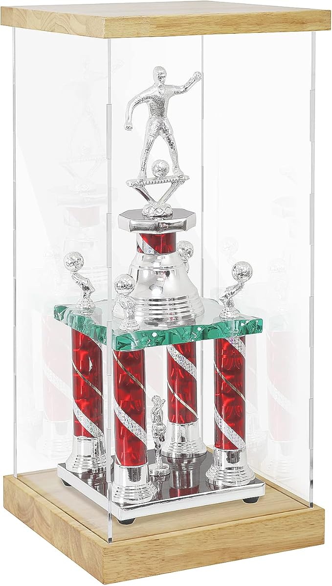 BenchPro Clear Acrylic Display Case for Trophy, Collectibles, Assemble Cube Display Box Stand Dust Proof Protection Showcase for Action Figures Toys. (1.75" & 1" Thick Wood, 27" H x 12" L x 12" D)