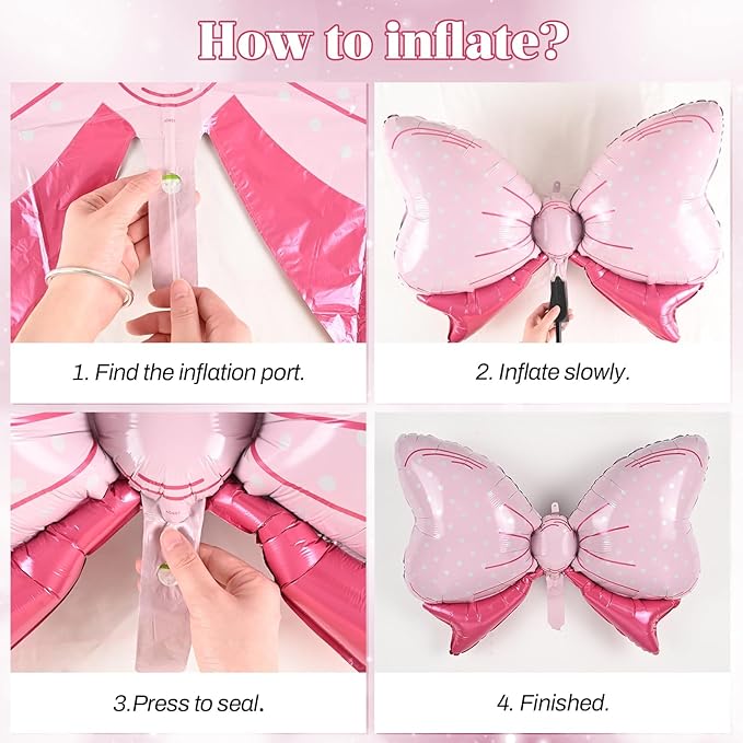 Pink Bow Balloons Different Sizes, Pink Mouse Birthday Decorations Large Polka Dot Bow Foil Mylar Balloons for Girls Kids Cartoon Mouse Theme Oh Twodles Birthday Baby Shower Gender Reveal Party