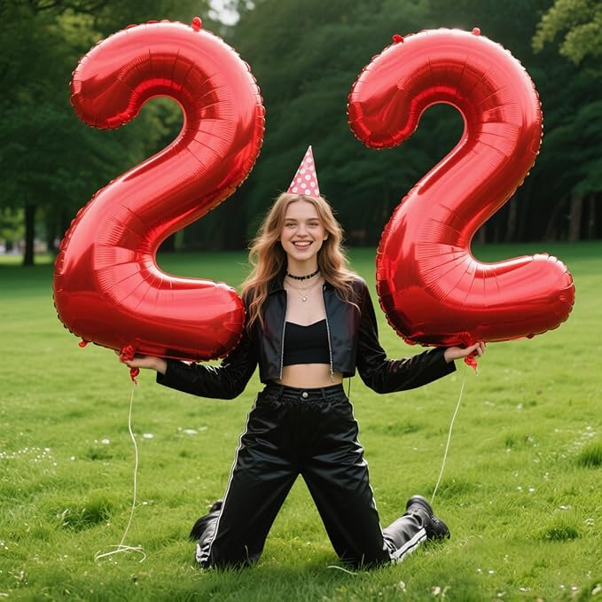 40 Inch Red Number 22 Digital Balloon,Jumbo Mylar Foil Helium Balloon for 22 Balloons for Birthday Party,Wedding Anniversary Party Decorations