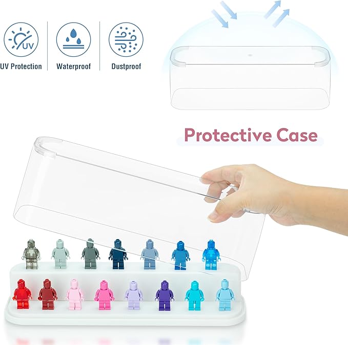 Clear Acrylic Minifigure Display Case 2 Pack Minifigure Action Figures Block with 2 Movable Steps Collection Mini Figures(Minifigures are Not Included)(Beige)
