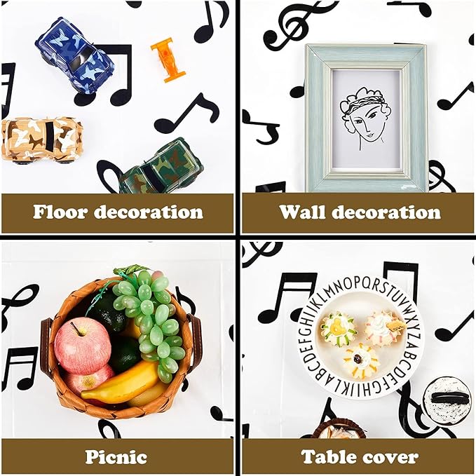 108 x 54 Inch Musical Notes Tablecover Musical Plastic Tablecloth Disposable Table Cover Notes Theme Birthday Party Decoration Supplies(2 Pieces)