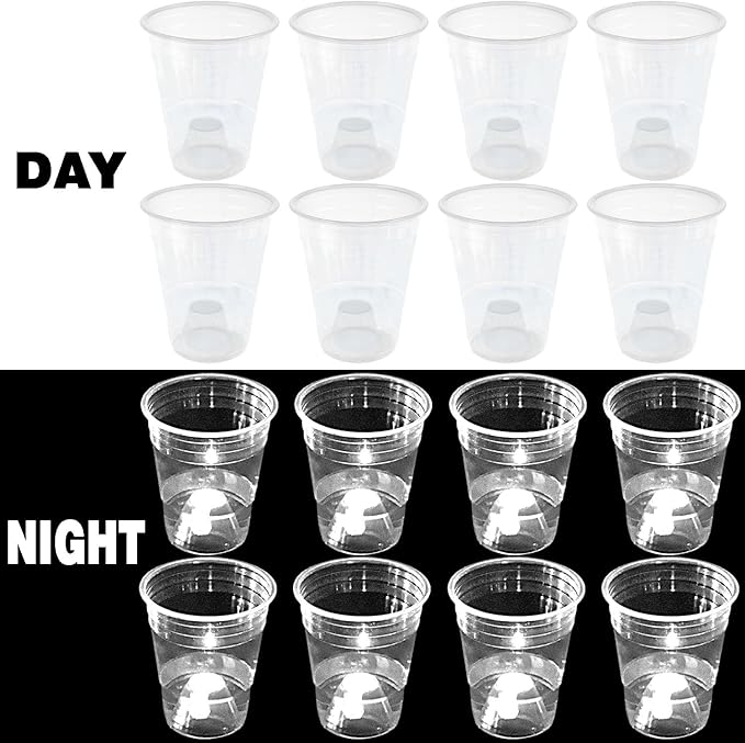 mishunyus 40 Pack Glow Cup,16 oz. - White Cups - Cold Cups for Party, Drinking Cups for All Occasions, Birthday Party,Club party Decoration Weddings, BBQ, Beach, Holidays
