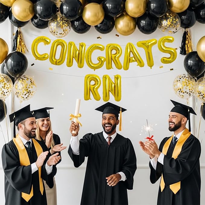 TONIFUL 2026 Nurse Graduation Decorations Gold Congrats RN 2026 Balloons 16 Inch RN 2026 Banner Class of 2026 RegisteGold Nurse Balloons Decorations 2026 Nursing Graduation Party Supplies