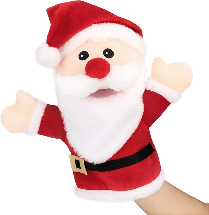 Hopearl Plush Christmas Santa Claus Hand Puppet with Open Movable Mouth for Imaginative Play, Role Play, Interactive Toy for Storytelling Teaching Puppet Theater, Gift for Kids Boys Girls, Red, 16''