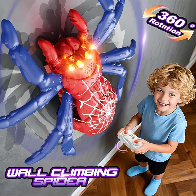 Wall Climbing Gecko Spiders,Realistic Lizard Wall Climbing Toy,Rechargeable Remote Control Robot Kids Toys,Dual Mode Floor & Wall Driving,Christmas Birthday Gift for Boys Girls Ages 3+ (Red)