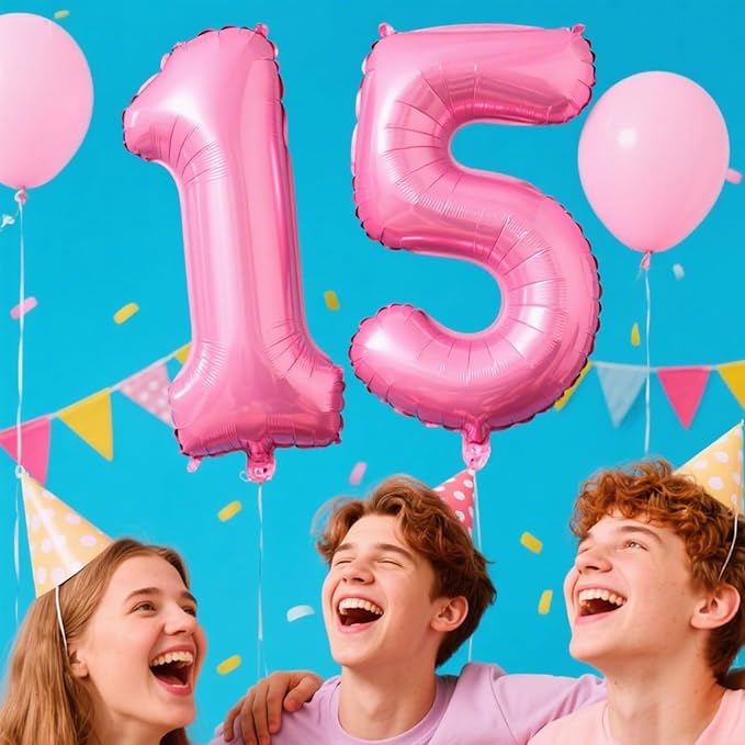 40 Inch Pink Number 15 Digital Balloon,Jumbo Mylar Foil Helium Balloon for 15 Balloons for Birthday Party,Wedding Anniversary Party Decorations