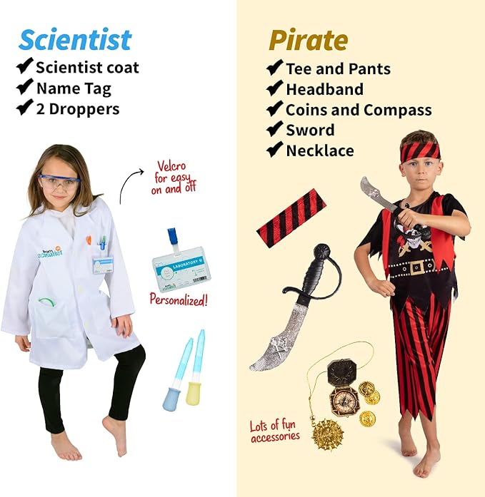 Born Toys Pretend Play Costumes for Kids Ages 3-7, Washable Toddler Dress Up Set for Play (6 in 1)