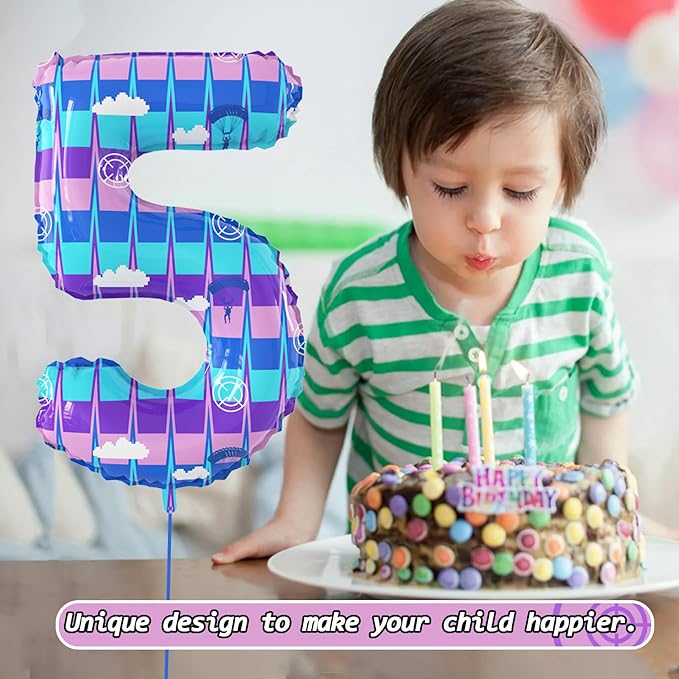 40 Inch Video Game Theme Number 5 Balloons Large Birthday Party Number Balloons Piñata Gaming for Kids Battle Boys Birthday Party Decoration Supplies