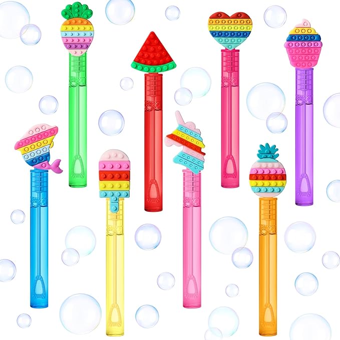 AFZMON 24 Pop Party Favors Bubble Wands for Kids, Pop Fidget Mini Bubbles Wand Toys, Pop Party Supplies Goodie Gift Bag Stuffers Pinata Classroom Prizes
