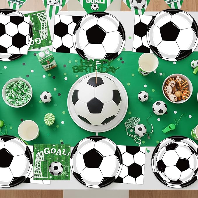 150 PCS Soccer Plates and Napkins, Soccer Party Supplies Disposable Paper Plates and Napkins Tableware Set for Boys Sports Soccer Birthday Party Decorations, Serves 50