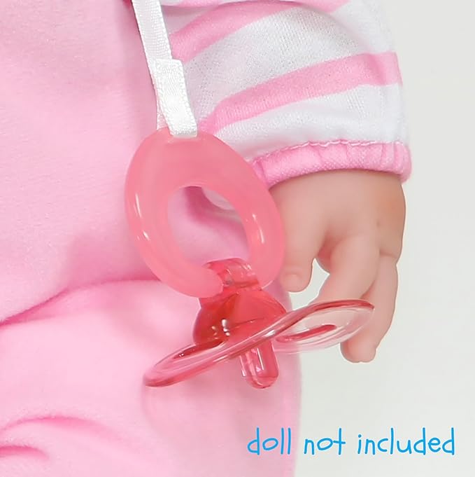 JC Toys | Pink Bear Onesie | Baby Doll Outfit + Hat + Pacifier | | Ages 2+ | Fits Dolls 12"- 14"