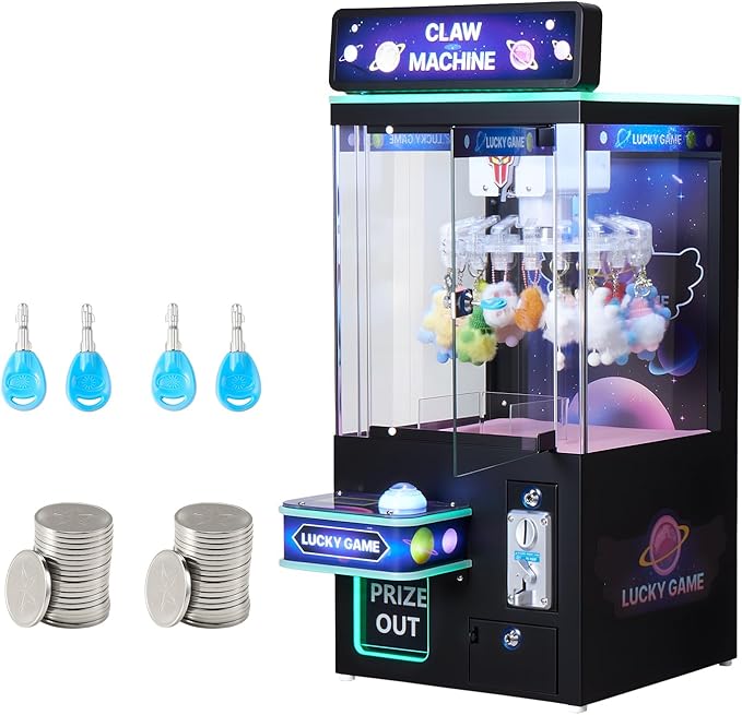VEVOR Claw Crane Machine, Medium-Sized Arcade Game Machine with Light & Sound, Adjustable Difficulty, Precise Toy Candy Grabber Prize Dispenser Vending Toy, for Commercial Home Cinema, Black Purple