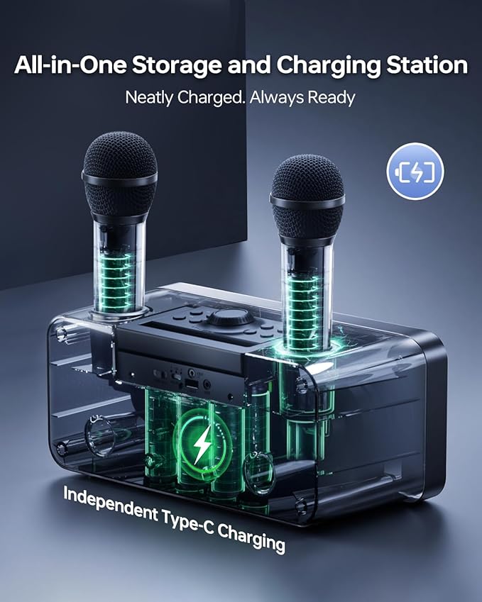 216 Bluetooth Karaoke Machine for Adult Kid with Storage and Charging Station, Powerful Karaoke System, 12H Playtime, Rechargeable Wirless Microphone, Support USB/AUX Indoor Outdoor