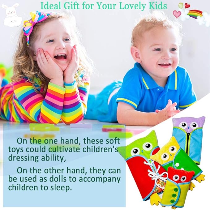 Learn to Dress Owl Doll Toys Kids Early Learning Basic Life Skills Busy Boards - Lace, Snap, Button, Zip for Preschool Education (Owl)