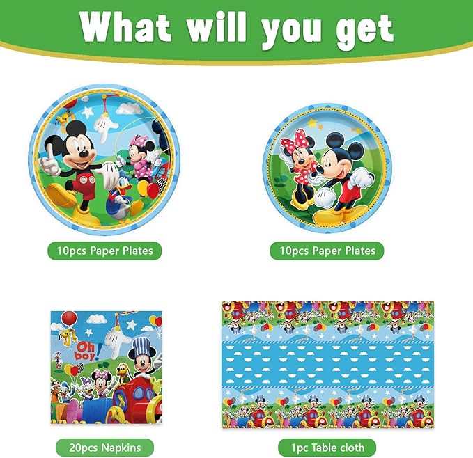 Mickey Party Supplies 41Pack include 20 plates, 20 napkins 1 tablecloth for Mickey birthday party Decoration