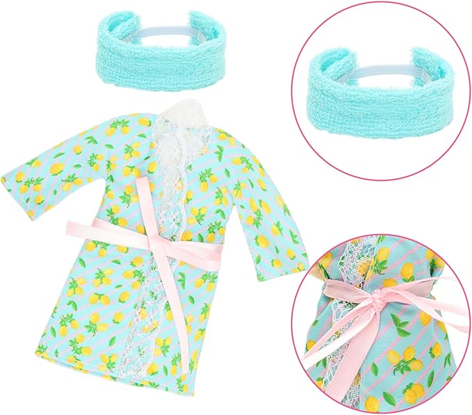 27 Pcs Doll Sleeping Clothes Accessories Including 4 Sets Bathrobes Pajamas, Towels, Headband, 12 Toiletries, 8 Accessories, 3 Slippers for 11.5 Inch Girl Dolls Sleeping Storytelling Playset