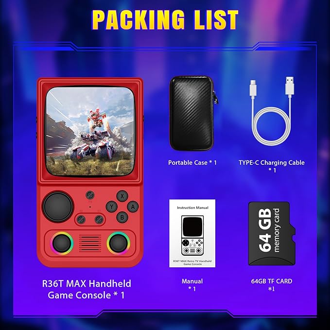 R36TMAX Upgraded Retro Handheld Game Console with 4000mAh Battery, 4.0'' IPS Screen, Retro Gaming Console with Portable Case, Supports WiFi Networked Fighting and OTG (Classic Red)