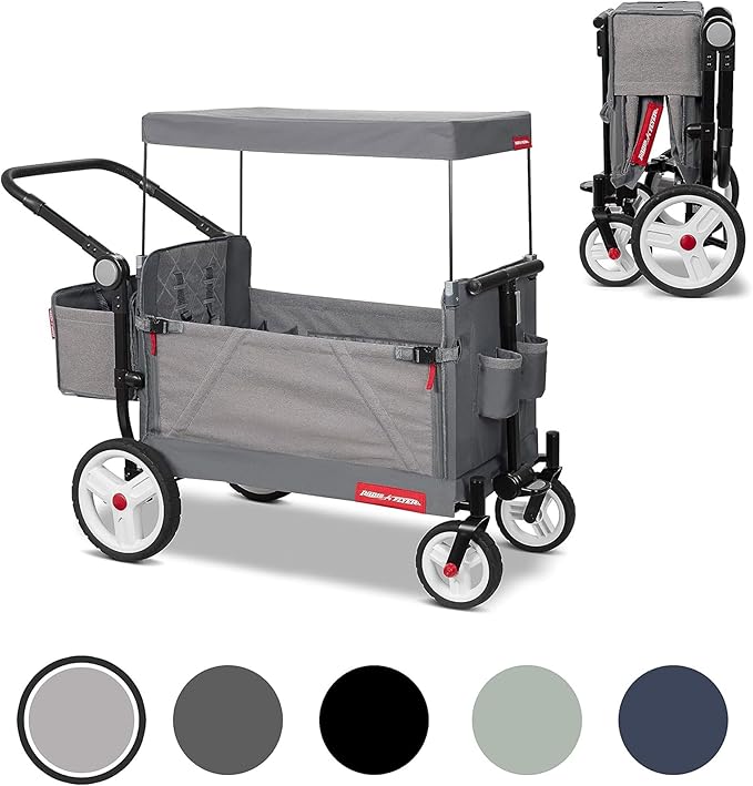 Radio Flyer Odyssey Collapsible Stroll N Wagon with Storage Bag, Light Gray