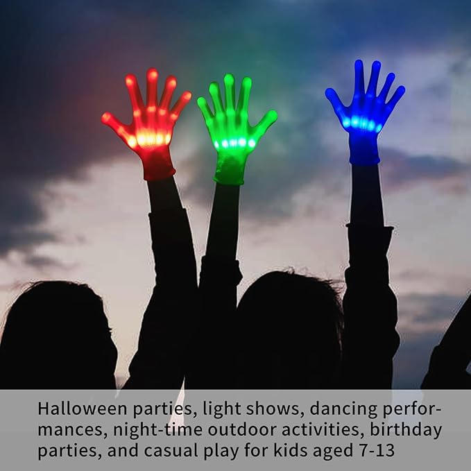 LED Gloves, Light Up Gloves for Kids-Perfect for 6-12 Year Old Boys & Girls - Ideal for Halloween & Christmas Parties