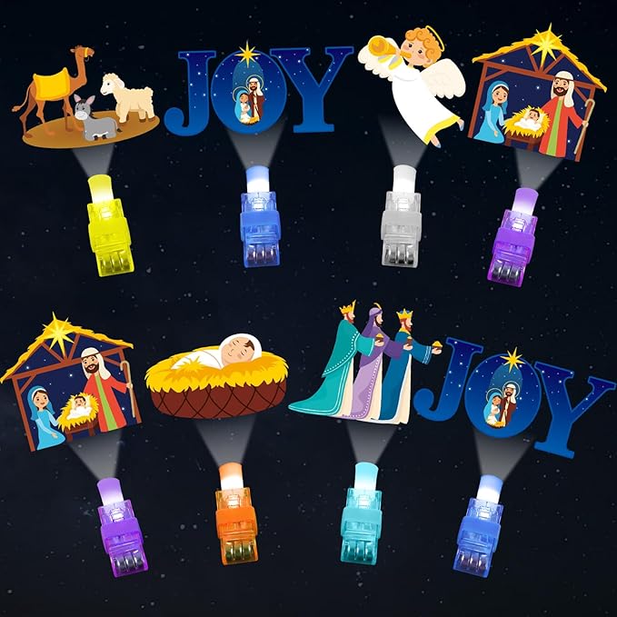 36PCS Christmas Nativity Finger Lights for Kids Nativity Light Up Finger Lights Bulk Christmas Jesus Led Fingers Light Glow in the Dark Jesus Toys Xmas Stocking Goodie Bag Filler Religious Funny Gift