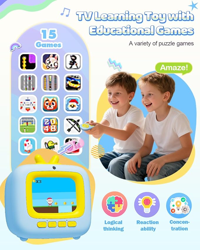 Kids Story Machine Toys for 3-8 Year Old Boys Girls, Toddler TV Toys with Video Player, Music Player, 100+ Stories, Alarm Clock, Game, Chritmas Birthday Festival Gift for Kids (Blue)