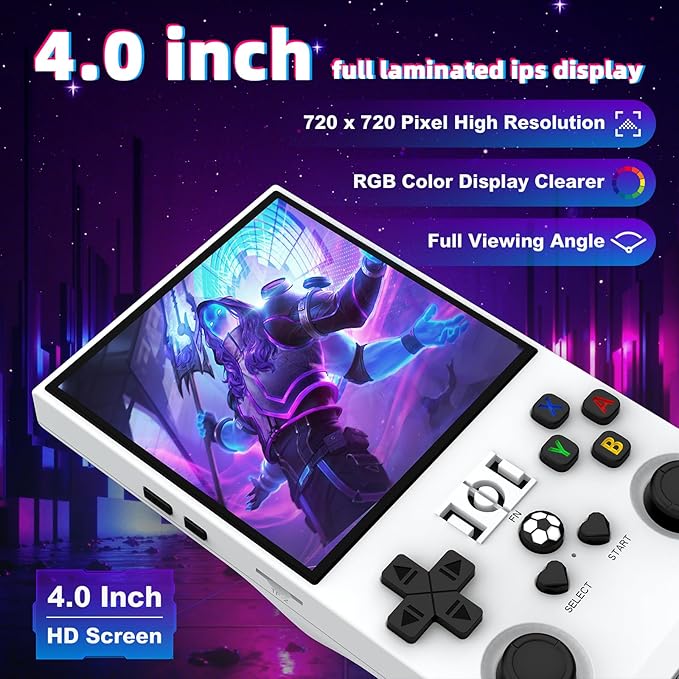 R36MAX Retro Handheld Game Console, Retro Gaming Console with 64G Built-in 18000+ Classic Games, 4.0 Inch 720x720 IPS Screen, Portable Handheld Linux System, 4000mAh Battery (White)