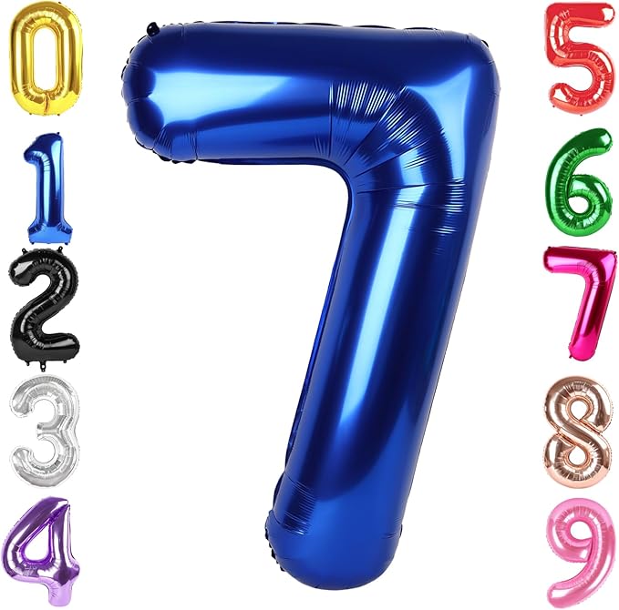 40 Inch Night Blue Number 7 Balloon, Giant 7 Number Balloons for 7th Birthday Decorations, Party Supplies for Baby Boy Girl, Night Blue Party Decor