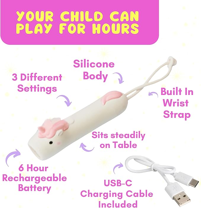 Rechargeable Unicorn LED Flashlight for Girls - Magical Silicone Kids Toy Light, Eye-Protection Dimmable 3 Modes, USB-C Charging, Small Handheld Flashlight for Reading, Camping, Birthday Gift