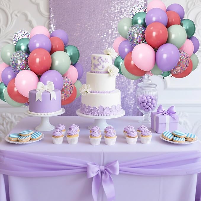 Pink Purple Green Balloons for Mermaid Magic Birthday Party Decorations Under The Sea 60PCS 12INCH Pastel Pink Teal Metallic Sage Green Helium Latex Balloon Confetti Balloons for Arch Baby Shower