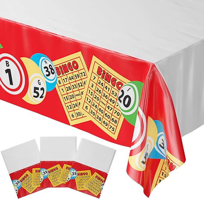Blue Orchards Bingo Table Covers (Pack of 3) - 54"x108" XL - Bingo Theme Party Supplies, Cards Party, Bingo Table Cloth, Bingo Decorations, Casino Theme Party